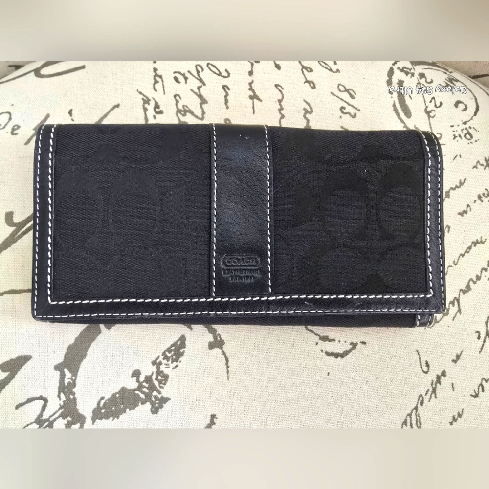 Coach Leatherware Envelope Blk Signature Wallet 8x4 Canvas & Leather in EUC